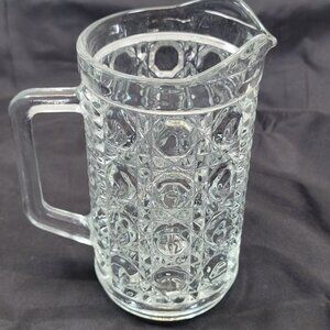 Clear‎ Federal Glass Windsor Pitcher Button and Cane Pint Creamer Tableware Vtg